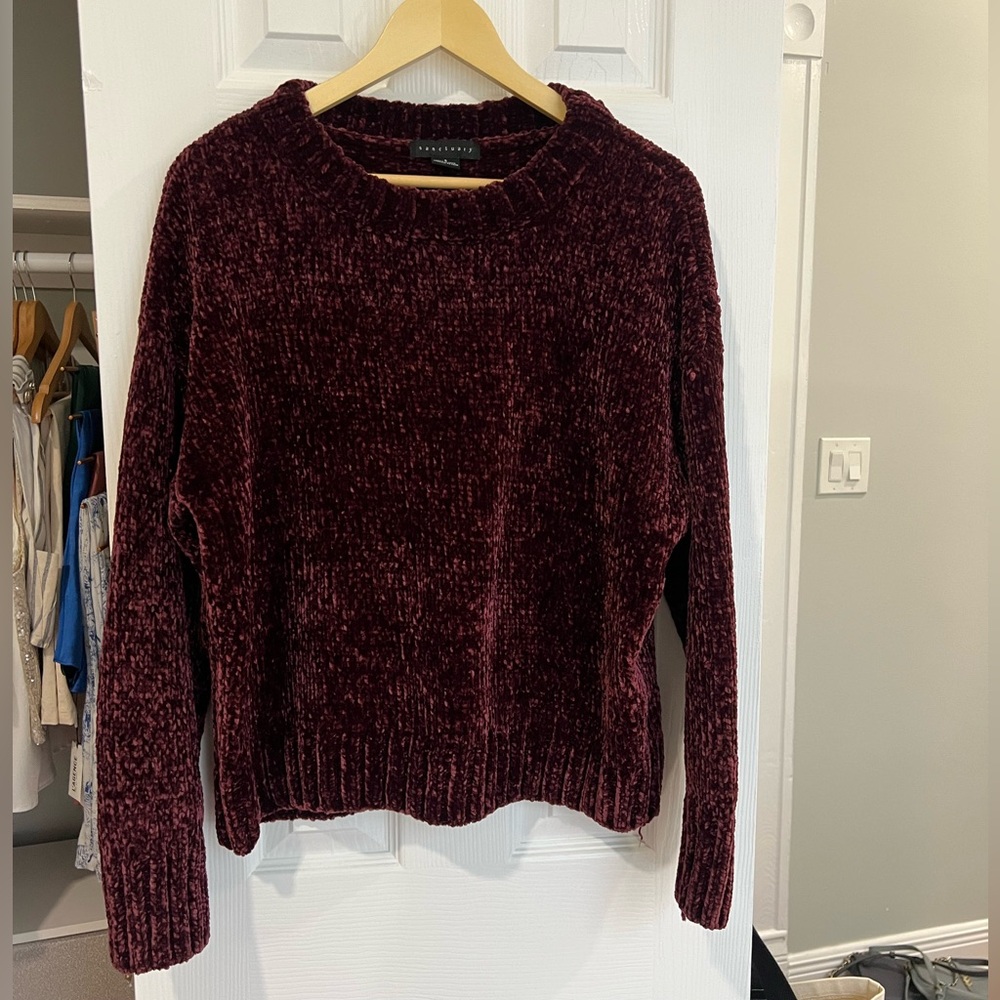 Maroon chenille sweater. Size small. Never worn!